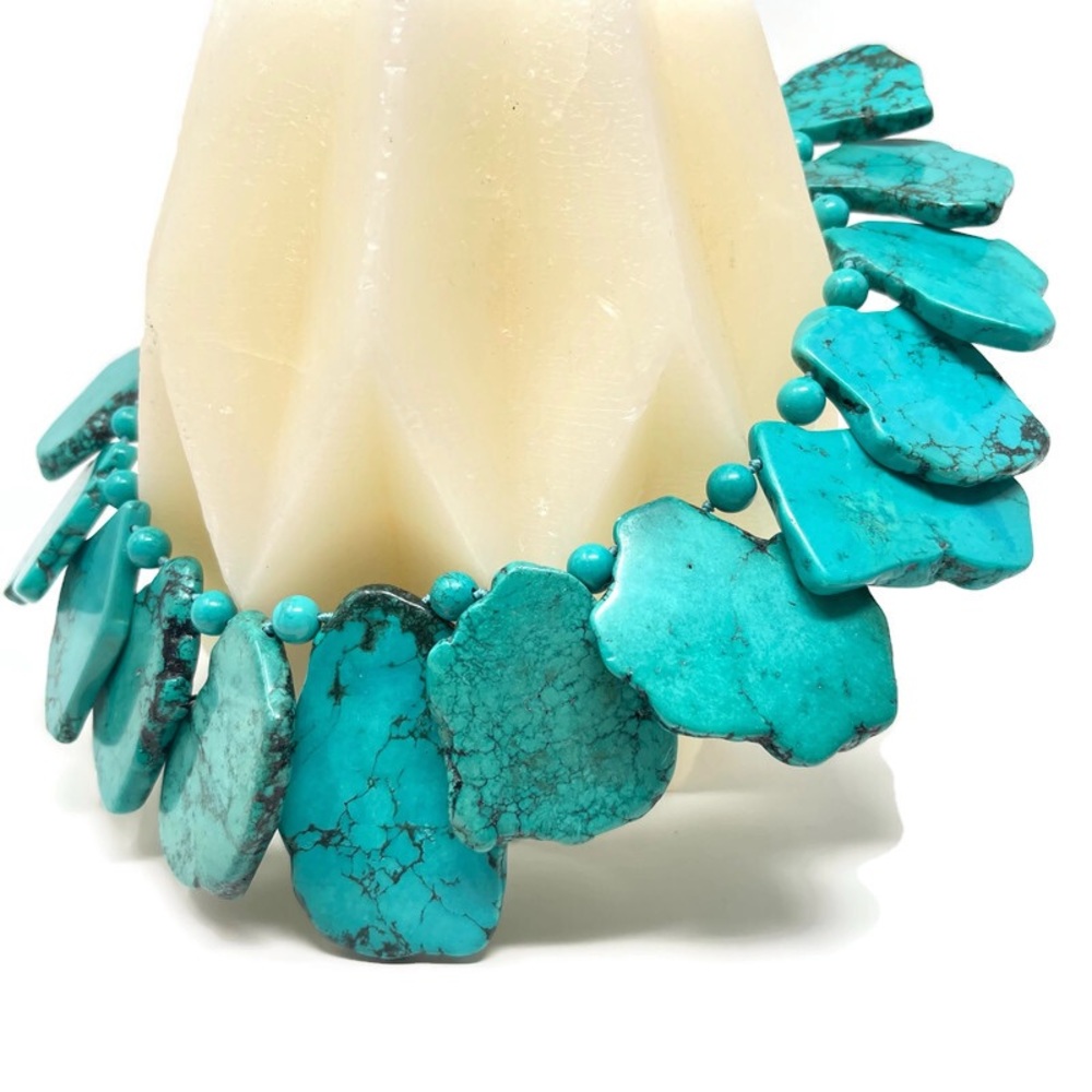Vintage Lucas Lameth Sterling Silver Turquoise Slab Statement Necklace‎